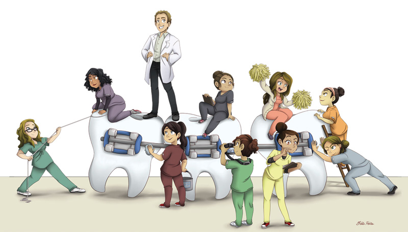 custom illustration of the Dana Orthodontics team